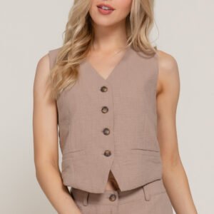 CHALECO EFECTO LINO CON CIERRE DE BOTONES