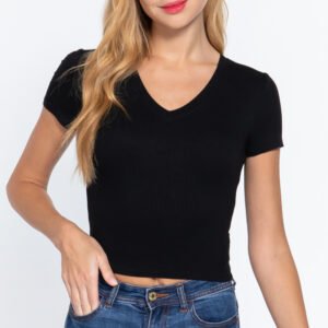 TOP CORTO SLV DE CANALÉ CON CUELLO EN V