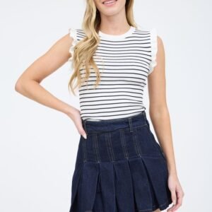 SUÉTER SIN MANGAS CON RIBETE DE VOLANTES Y RAYAS